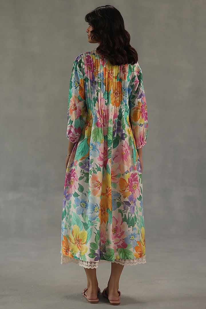 Multi-Colored Chanderi Floral Printed Summer Dress by Roza Pret at Pernia's Pop Up Shop