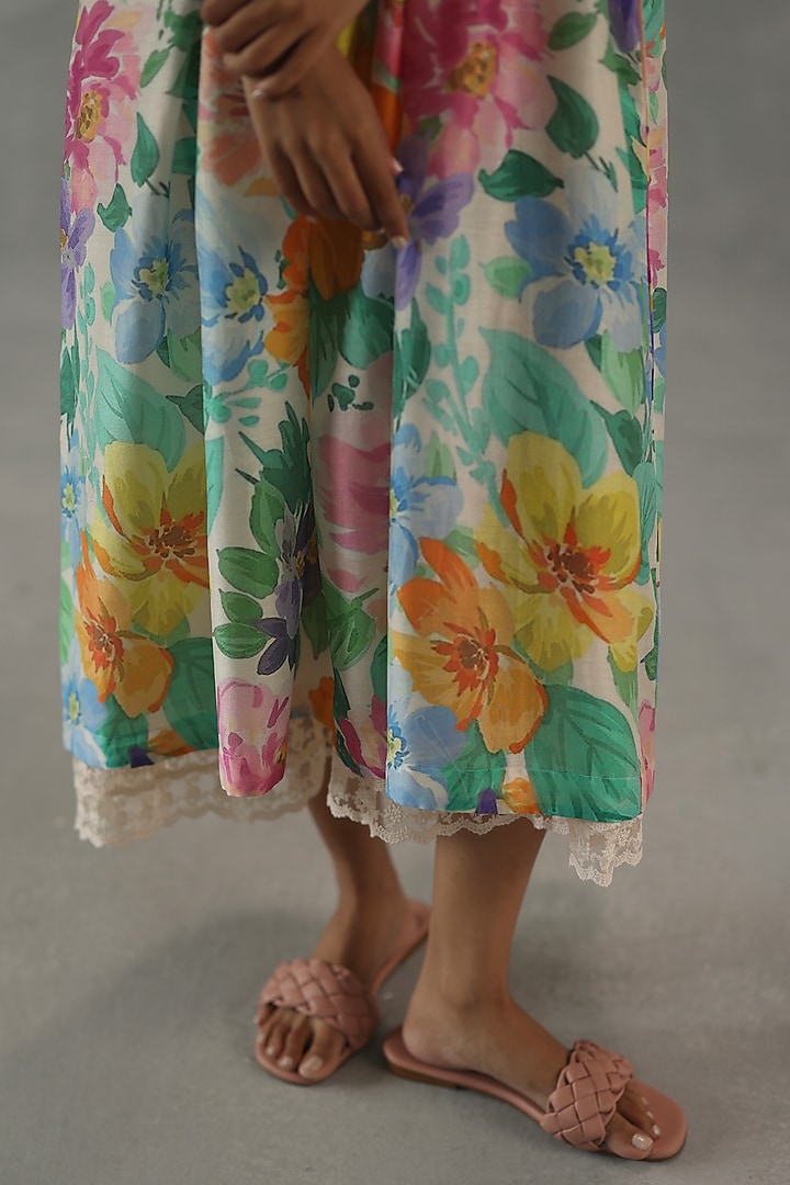 Multi-Colored Chanderi Floral Printed Summer Dress by Roza Pret at Pernia's Pop Up Shop