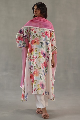 Pink & Ivory Chanderi Stole by Roza Pret