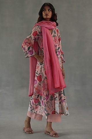 Pink Chanderi Stole by Roza Pret