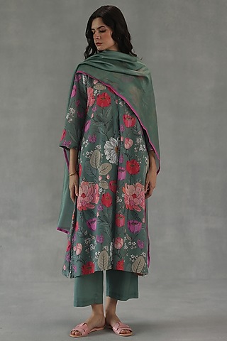 Green Chanderi Stole by Roza Pret