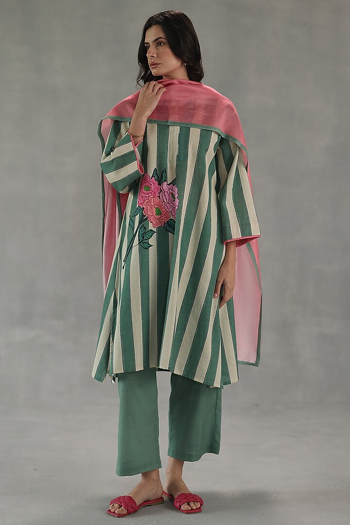 Soft Peach Chanderi Stole by Roza Pret at Pernia's Pop Up Shop