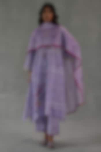 Lilac Chanderi Watercolor Motif Printed Stole by Roza Pret at Pernia's Pop Up Shop