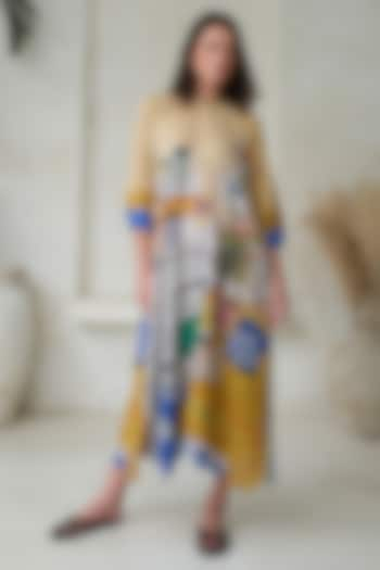 Multi-Colored Linen Printed A-Line Maxi Dress by Roza Pret at Pernia's Pop Up Shop