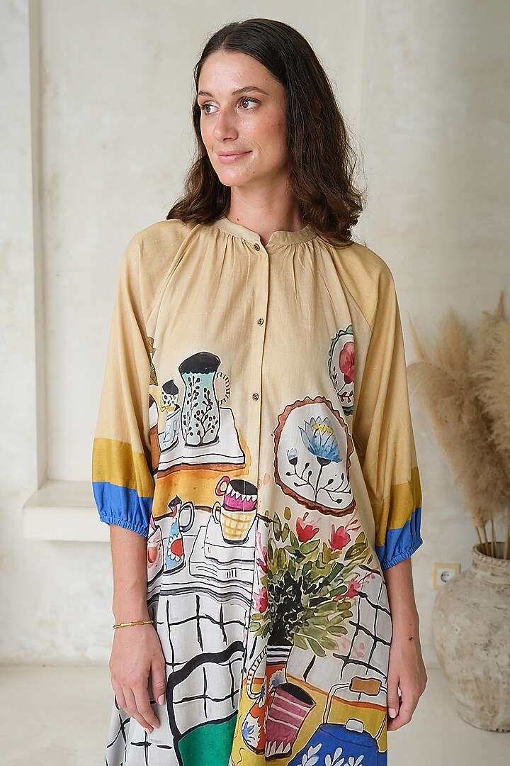 Multi-Colored Linen Printed A-Line Maxi Summer Dress by Roza Pret at Pernia's Pop Up Shop