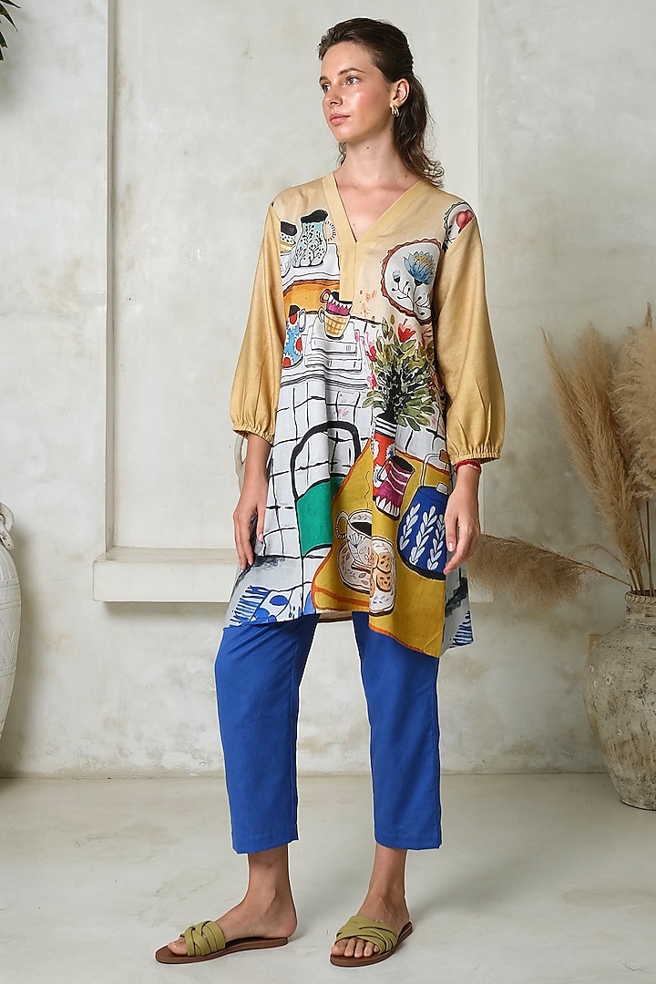 Multi-Colored Linen Printed Tunic Set by Roza Pret at Pernia's Pop Up Shop