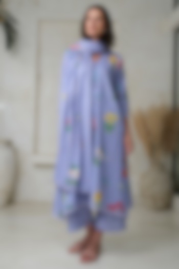 Periwinkle Linen Floral Stole by Roza Pret at Pernia's Pop Up Shop