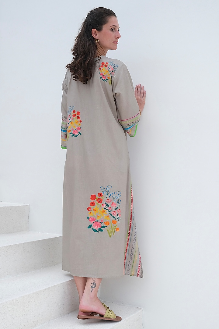 Beige Linen Printed Maxi Summer Dress by Roza Pret at Pernia's Pop Up Shop