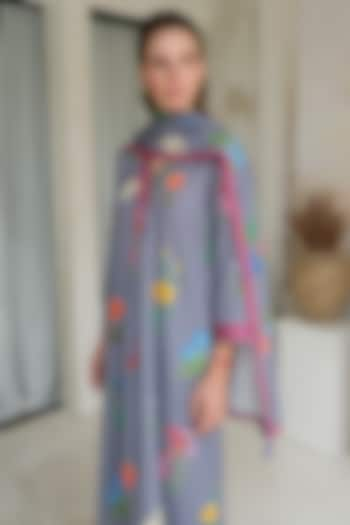 Periwinkle Linen Floral Stole by Roza Pret at Pernia's Pop Up Shop