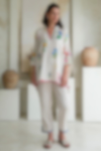 Ivory Linen Floral Tunic by Roza Pret at Pernia's Pop Up Shop