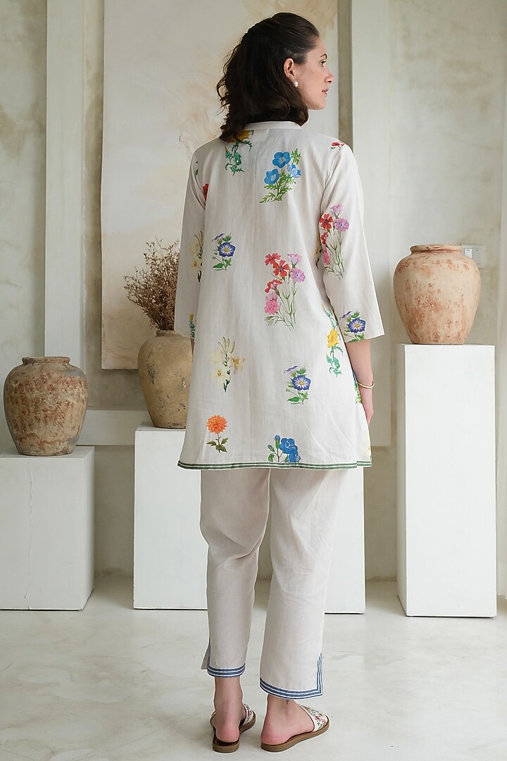 Ivory Linen Floral Tunic by Roza Pret at Pernia's Pop Up Shop