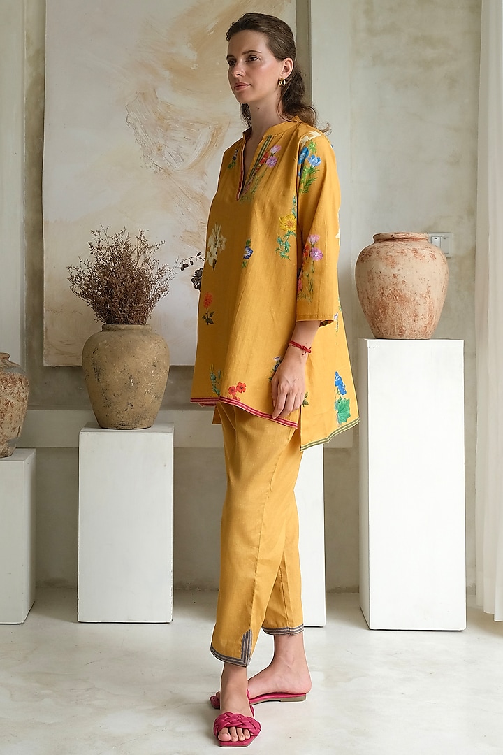 Mango Yellow Linen Floral Tunic by Roza Pret at Pernia's Pop Up Shop