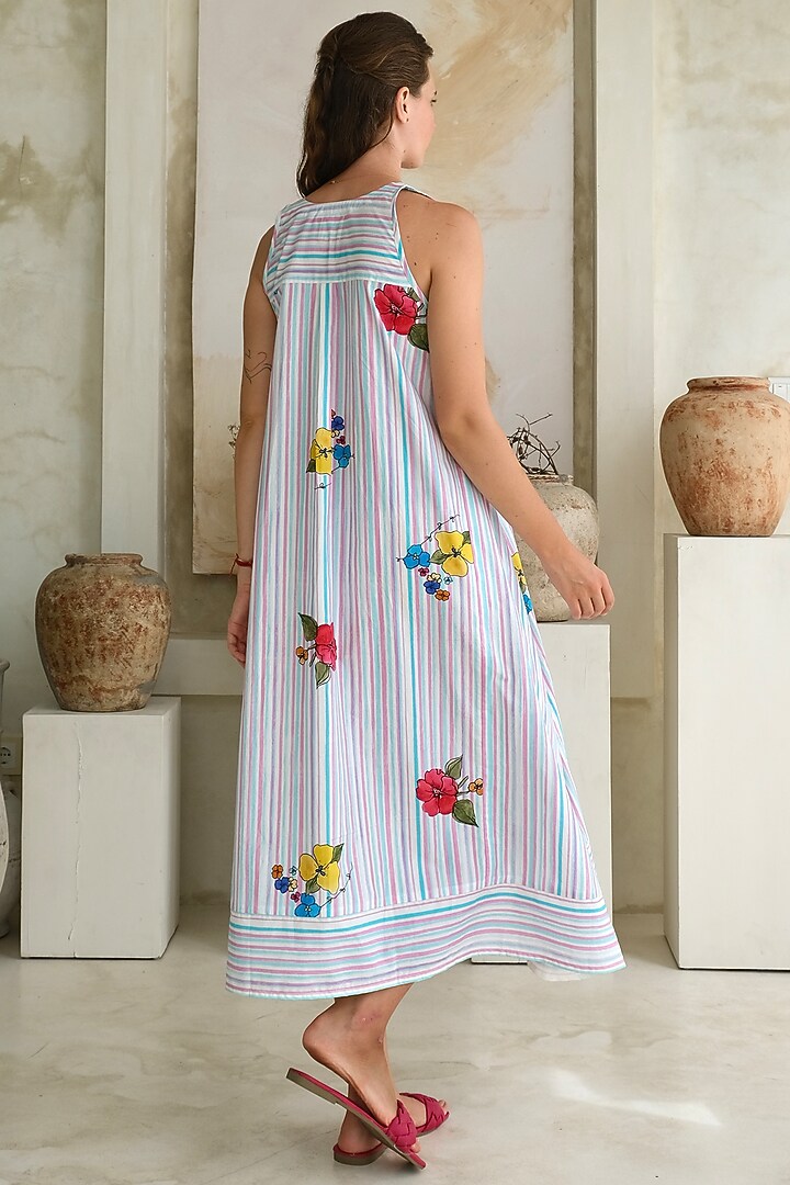Multi-Colored Poplin Striped Midi Summer Dress by Roza Pret at Pernia's Pop Up Shop