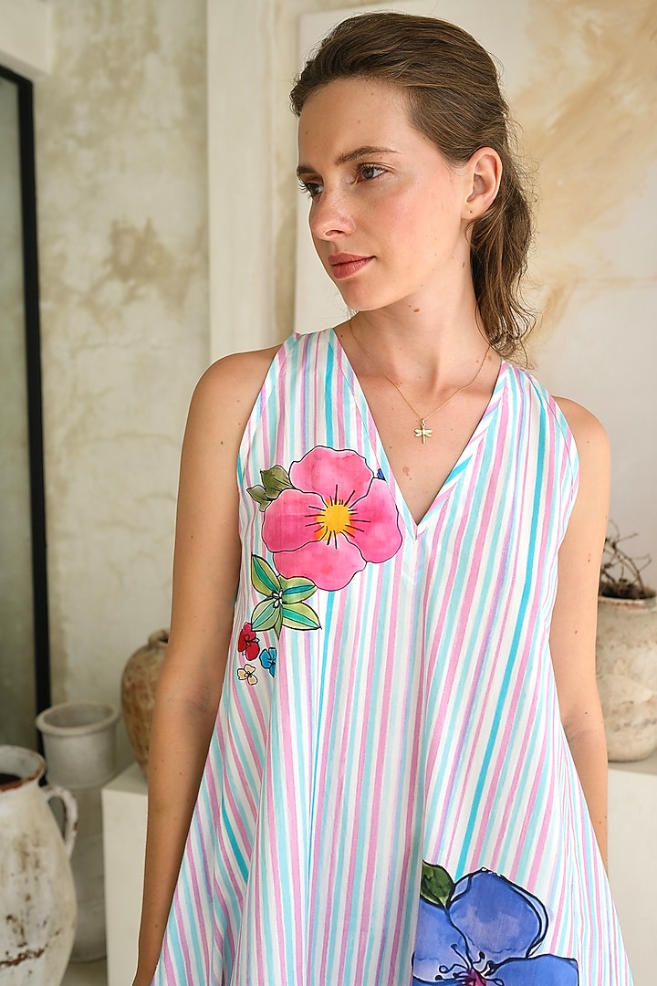 Multi-Colored Poplin Striped Midi Summer Dress by Roza Pret at Pernia's Pop Up Shop