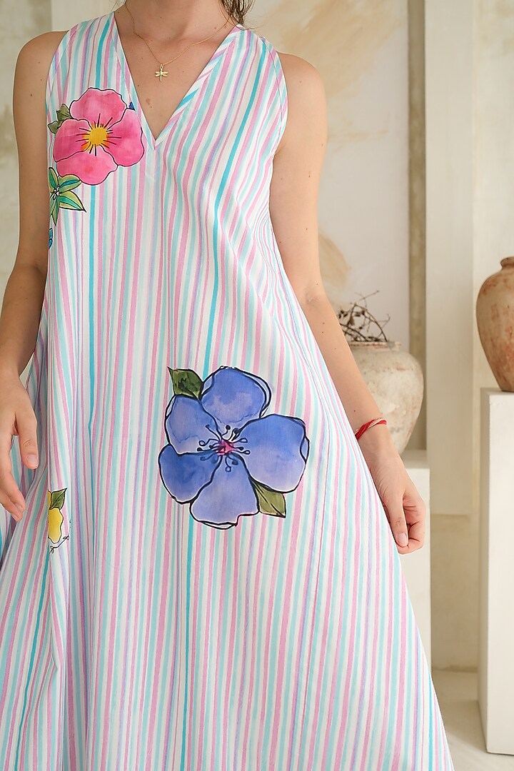 Multi-Colored Poplin Striped Midi Summer Dress by Roza Pret at Pernia's Pop Up Shop