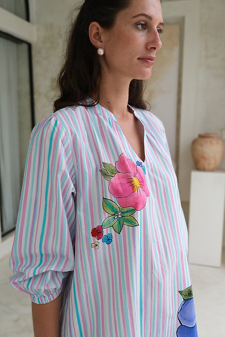 Multi-Colored Poplin Striped Skater Summer Dress by Roza Pret at Pernia's Pop Up Shop