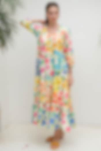 Multi-Colored Linen Tiered Dress by Roza Pret at Pernia's Pop Up Shop