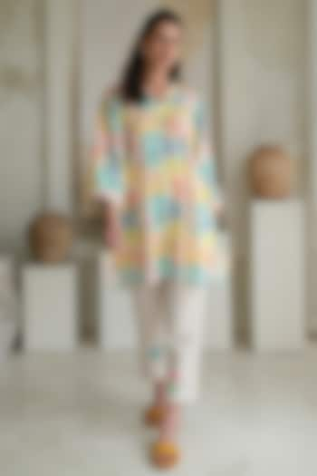 Multi-Colored Linen A-Line Kaftan by Roza Pret at Pernia's Pop Up Shop