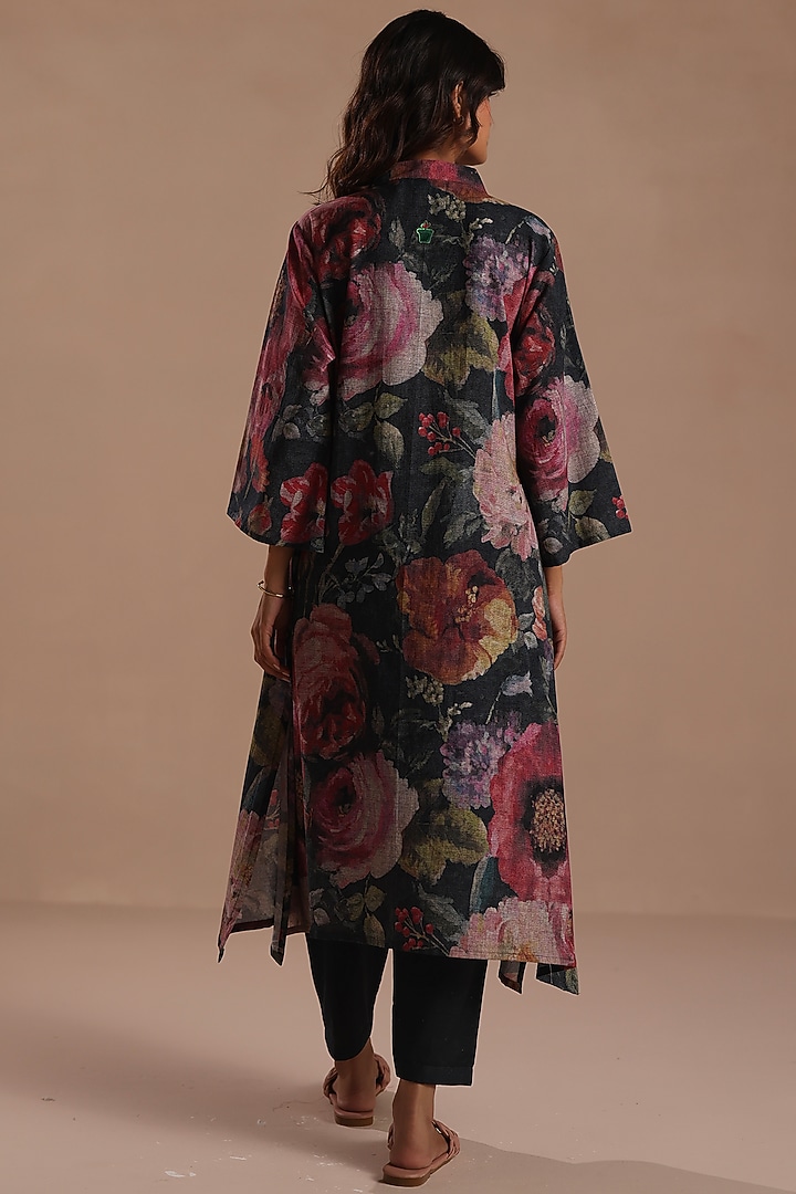 Multi-Colored Cotton Linen Floral Kurta Set by Roza Pret at Pernia's Pop Up Shop