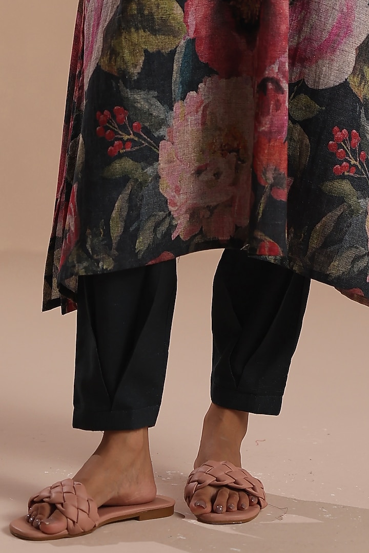 Multi-Colored Cotton Linen Floral Kurta Set by Roza Pret at Pernia's Pop Up Shop