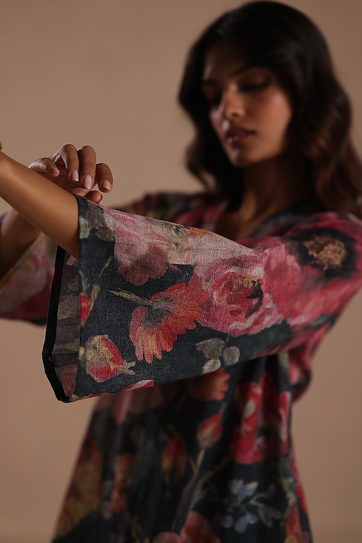Multi-Colored Cotton Linen Floral Kurta Set by Roza Pret at Pernia's Pop Up Shop