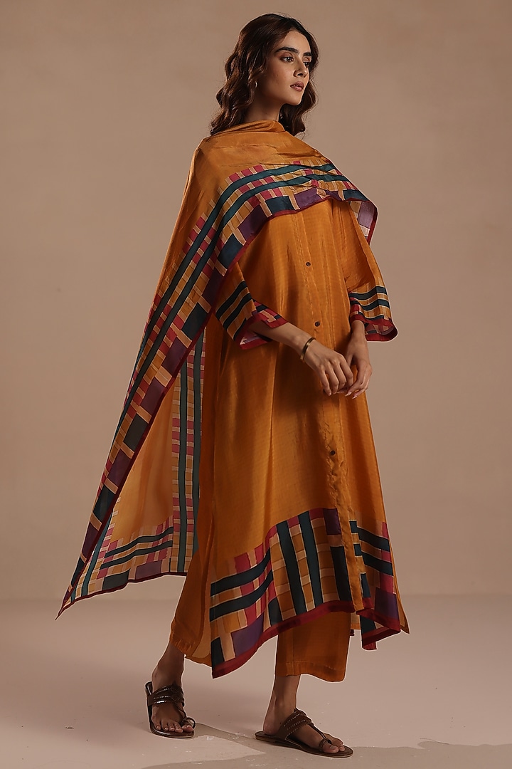 Mustard Habutai Silk Stole by Roza Pret at Pernia's Pop Up Shop