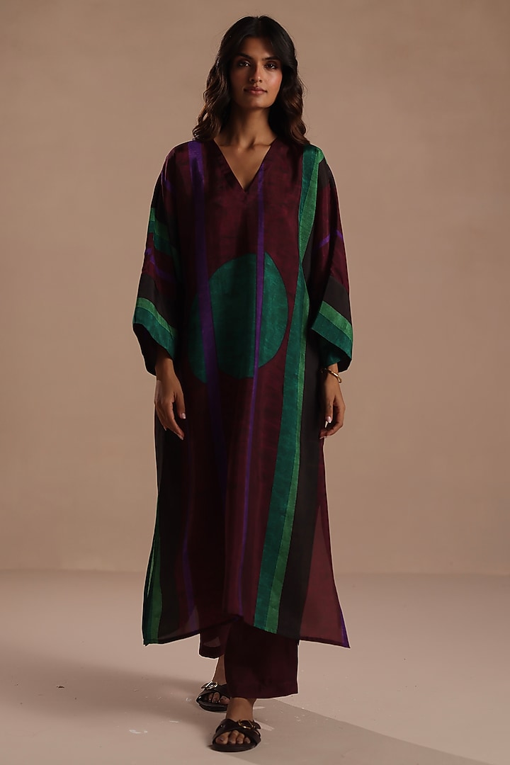 Multi-Colored Habutai Silk Abstract Printed Kurta Set by Roza Pret at Pernia's Pop Up Shop