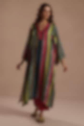 Multi-Colored Habutai Silk Stripe Printed Kurta Set by Roza Pret at Pernia's Pop Up Shop