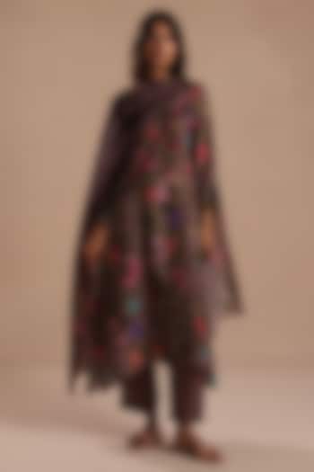 Plum Habutai Silk Floral Printed Stole by Roza Pret at Pernia's Pop Up Shop