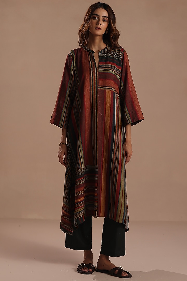 Multi-Colored Pashmina Striped Kurta Set by Roza Pret at Pernia's Pop Up Shop
