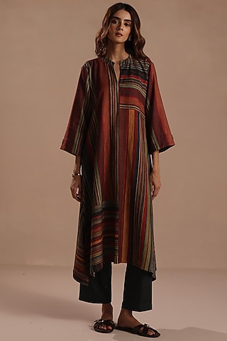 Multi-Colored Pashmina Striped Kurta Set by Roza Pret