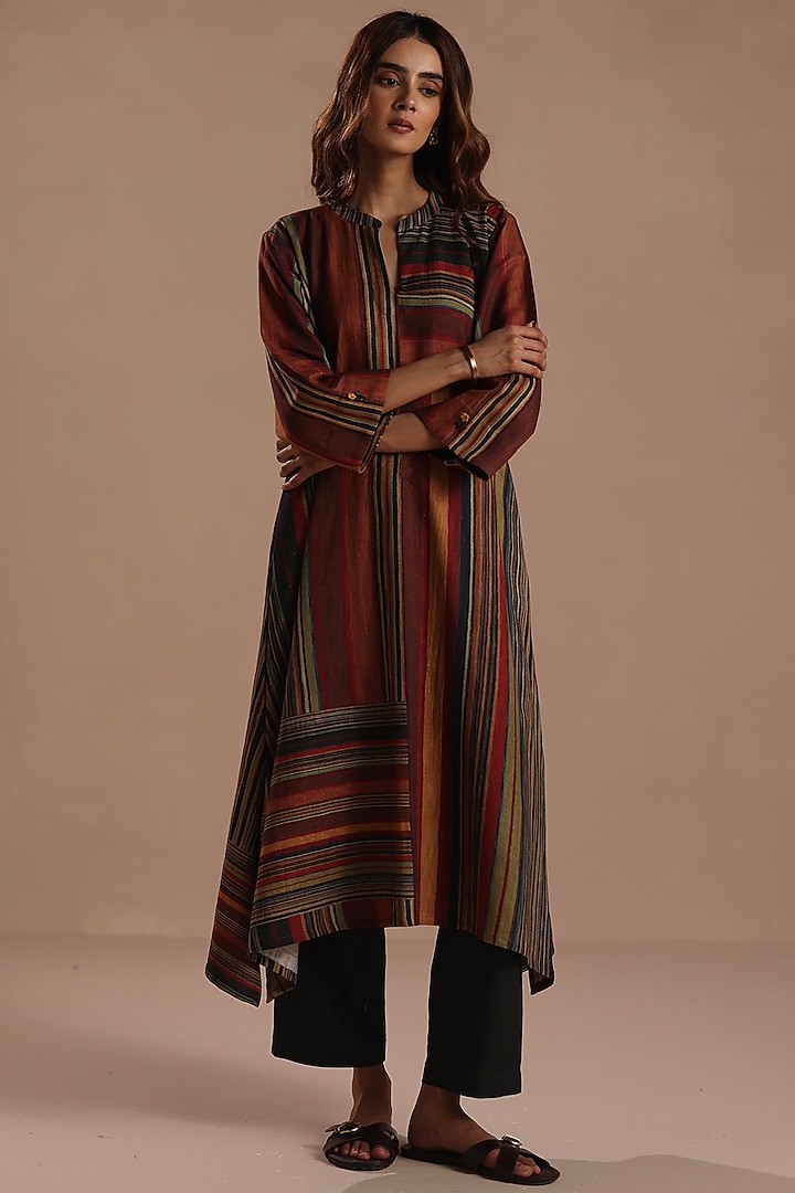 Multi-Colored Pashmina Striped Kurta Set by Roza Pret at Pernia's Pop Up Shop