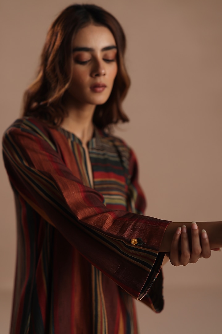 Multi-Colored Pashmina Striped Kurta Set by Roza Pret at Pernia's Pop Up Shop
