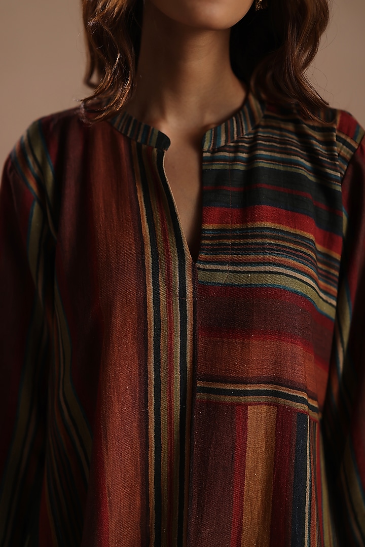 Multi-Colored Pashmina Striped Kurta Set by Roza Pret at Pernia's Pop Up Shop