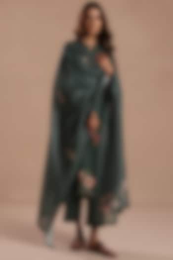 Green Chanderi Printed Stole by Roza Pret at Pernia's Pop Up Shop