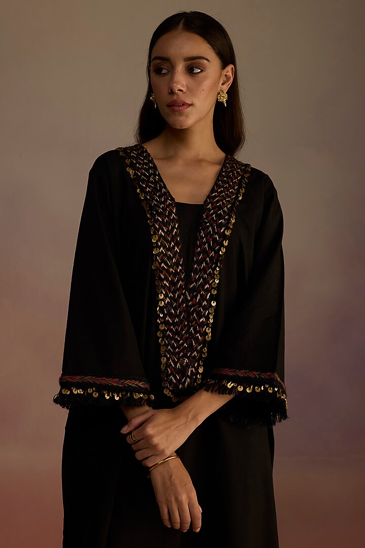 Black Linen Kurta Set by Roza Pret at Pernia's Pop Up Shop