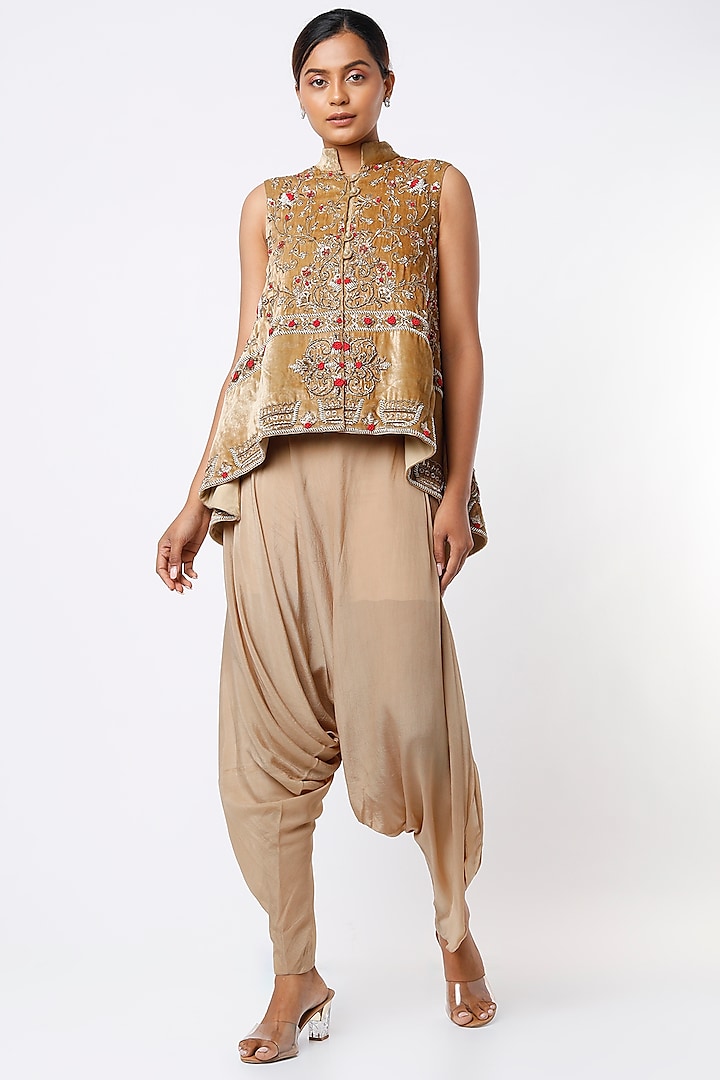 Gold Hand Embroidered High-Low Jacket by Rozina