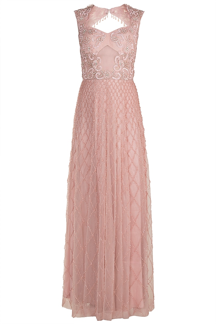 Light Pink Embroidered Gown by Rozina