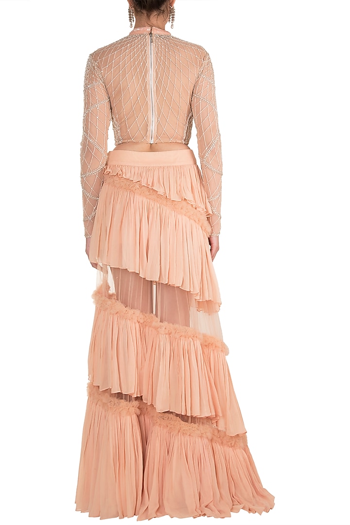 Peach Embroidered Blouse & Skirt by Rozina at Pernia's Pop Up Shop