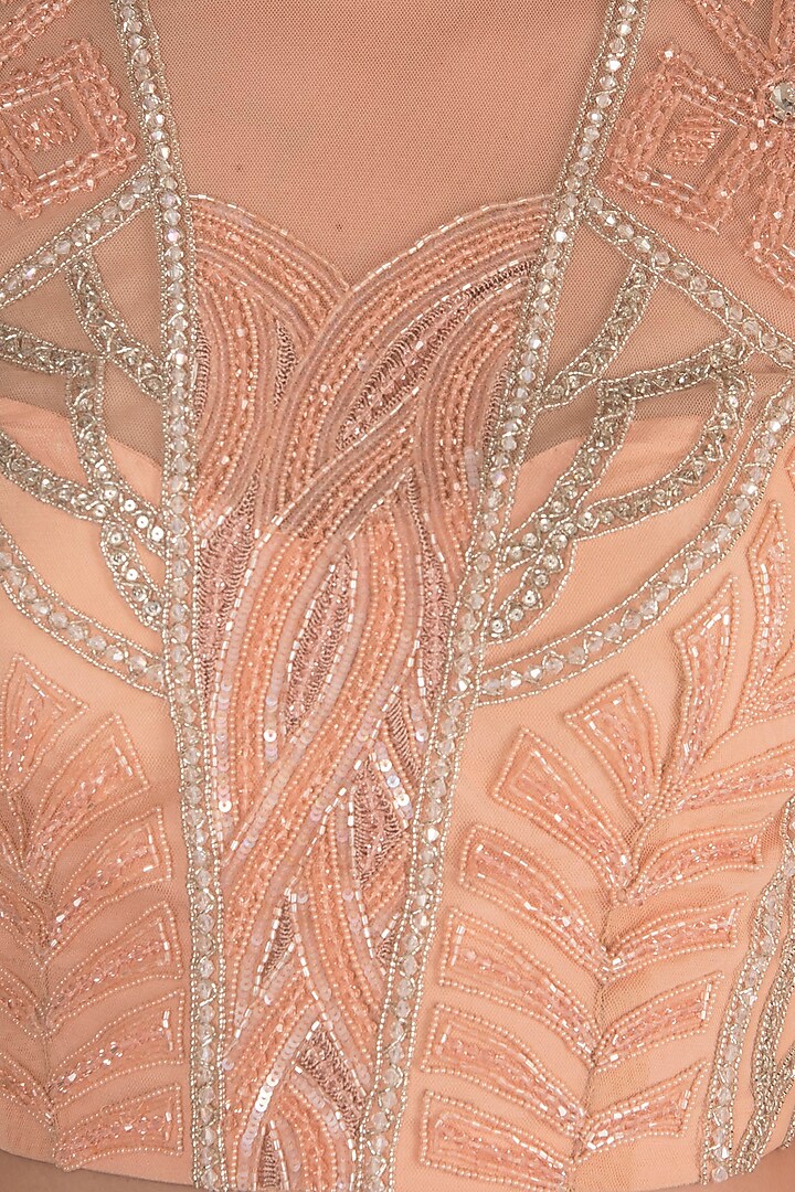 Peach Embroidered Blouse & Skirt by Rozina at Pernia's Pop Up Shop
