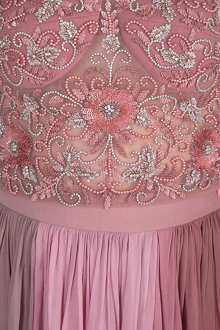 Rose Pink Embroidered Corset With Layered Skirt by Rozina at Pernia's Pop Up Shop