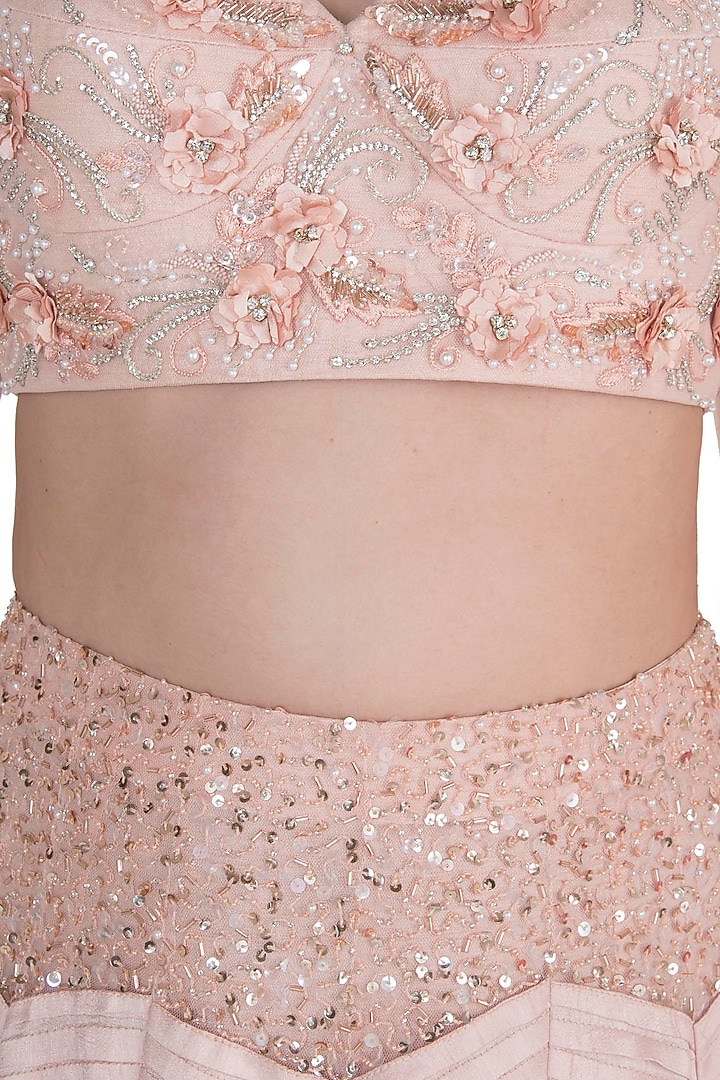 Peach Embroidered Skirt With Blouse by Rozina at Pernia's Pop Up Shop