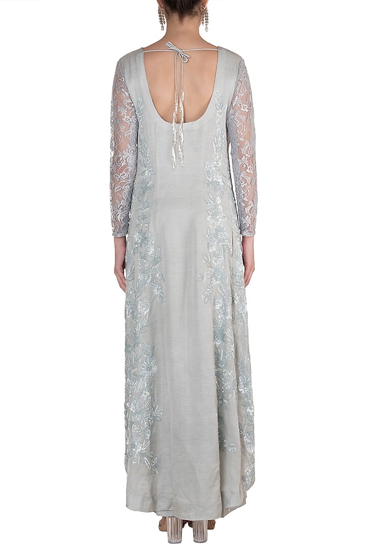 Grey Embroidered Blouse With Pants & Jacket by Rozina at Pernia's Pop Up Shop