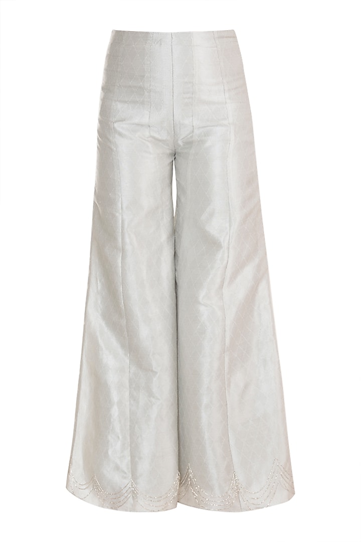 Pink Embroidered Jacket With Silver Palazzo Pants by Rozina at Pernia's Pop Up Shop