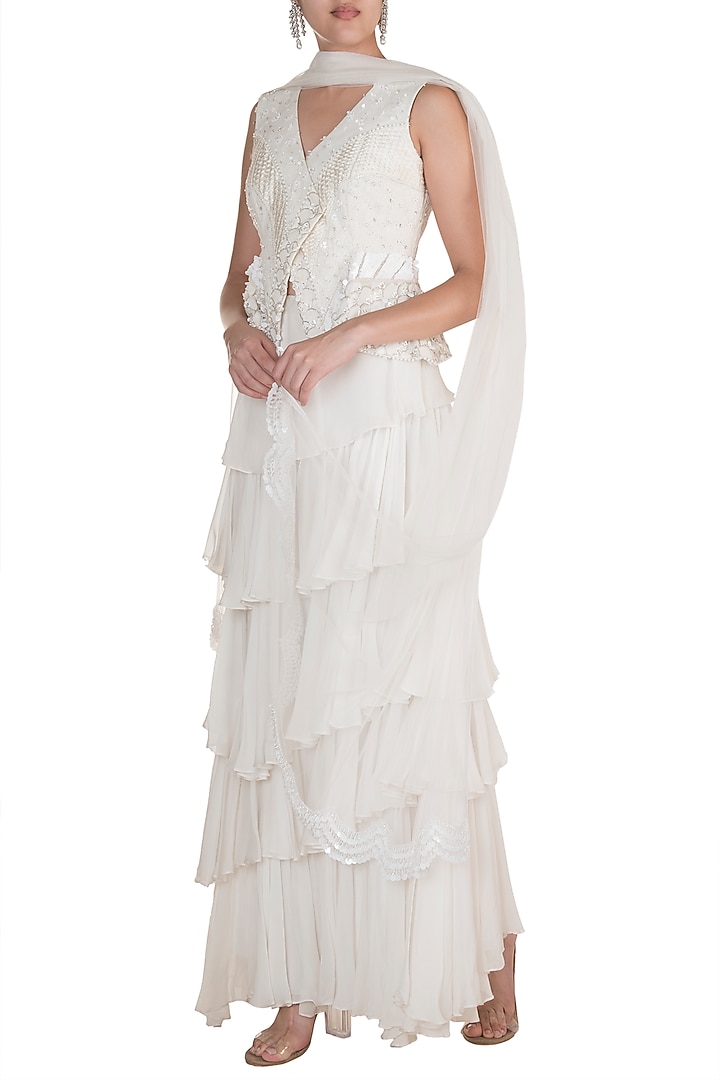 White Embroidered Wedding Lehenga Set by Rozina at Pernia's Pop Up Shop