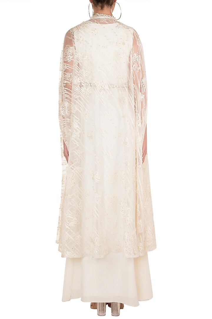 Off White Engagement Gown With Belt & Embroidered Cape by Rozina at Pernia's Pop Up Shop