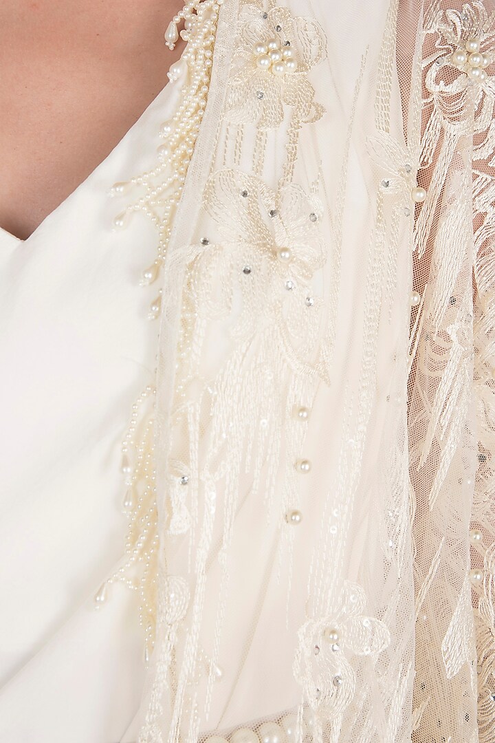 Off White Engagement Gown With Belt & Embroidered Cape by Rozina at Pernia's Pop Up Shop
