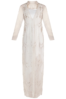 White Cowl Gown WIth Embroidered Jacket Design by Rozina at Pernia's ...