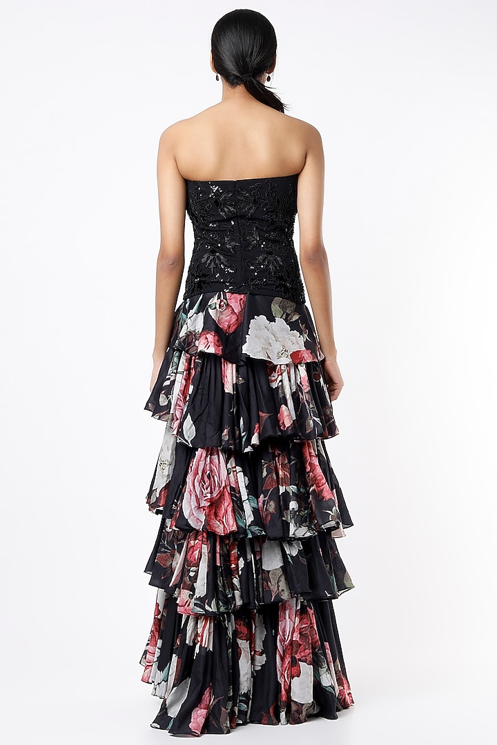 Black Floral Printed Skirt Set by Rozina at Pernia's Pop Up Shop