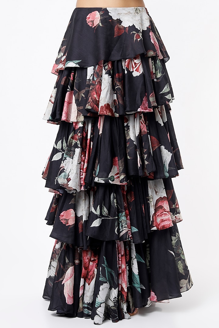 Black Floral Printed Skirt Set by Rozina at Pernia's Pop Up Shop